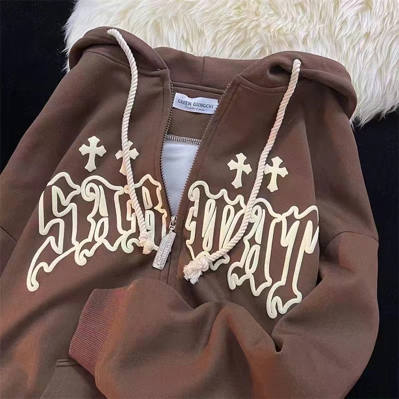 Vintage Zip Hoodie - Hoodie Zip Up Vintage Wanita Harajuku