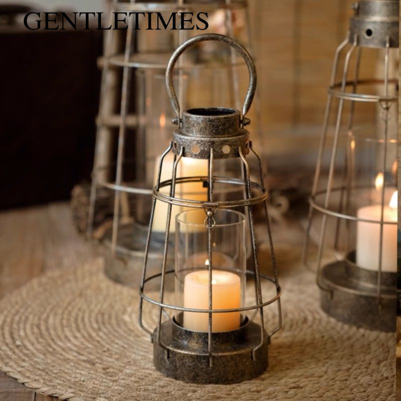 Vintage Collectible Glass - Lampu Lilin Dekoratif Eropa dari Besi