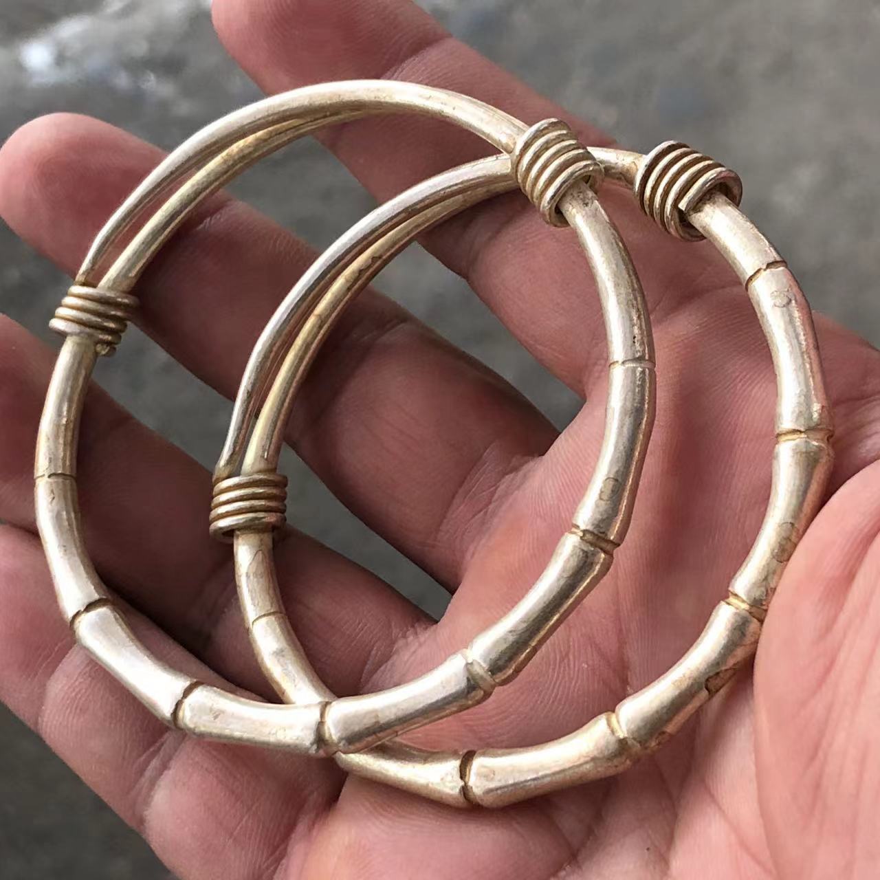 Vintage Collectible Jewelry - Gelang Terbuka Bambu Perak Berlapis Tembaga