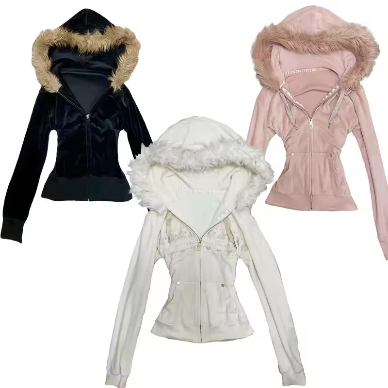Vintage Zip Hoodie - Mantel Hoodie Wanita Punk Sweatshirt Berkerah