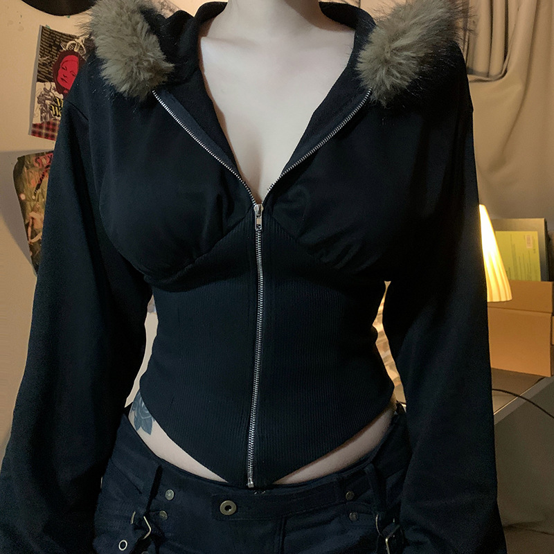 Vintage Zip Hoodie - Jaket Hoodie Wanita Bergaya Gothic Musim