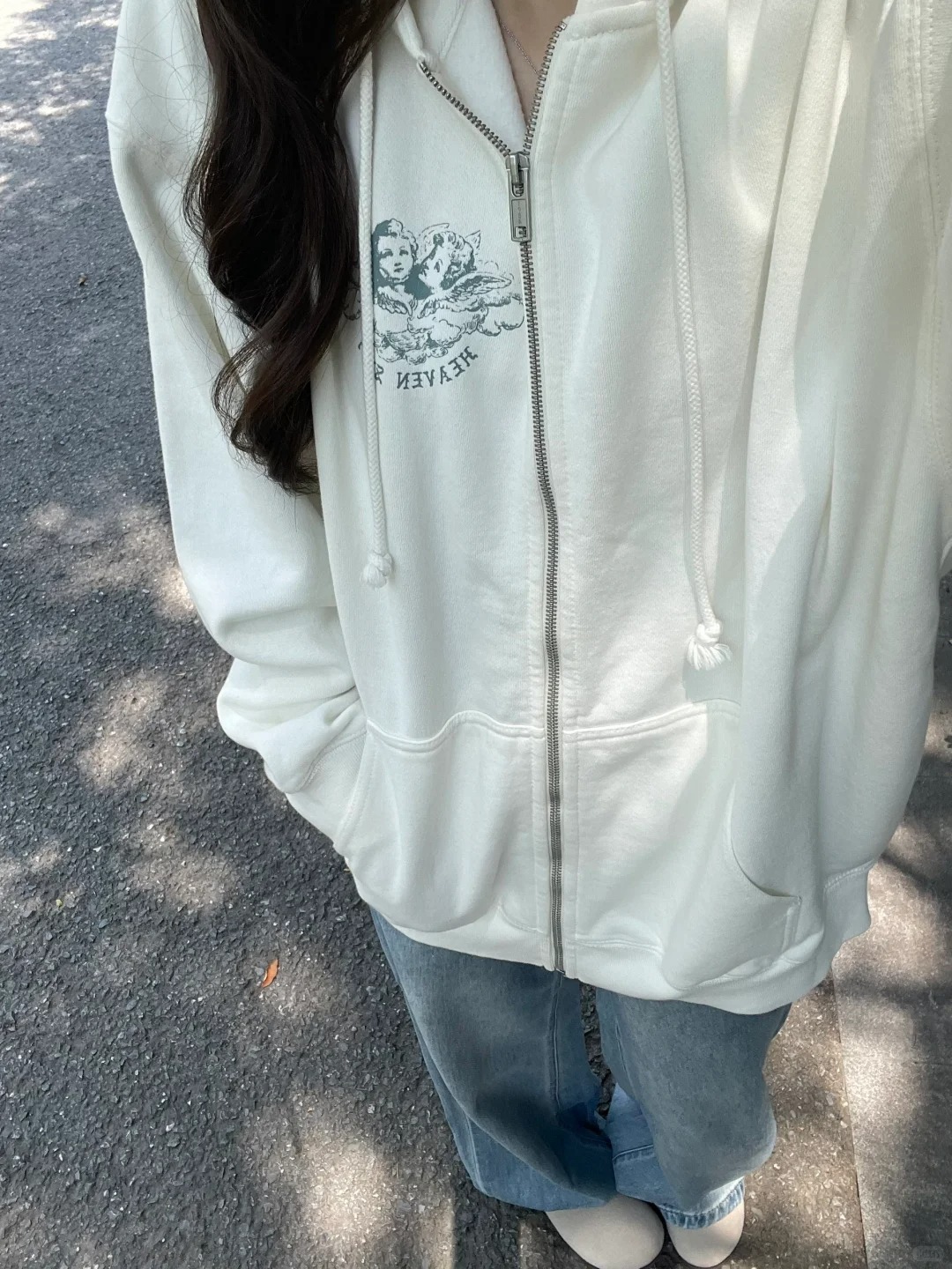 Vintage Zip Hoodie - Atasan Kaus Ritsleting Saku Wanita Mantel