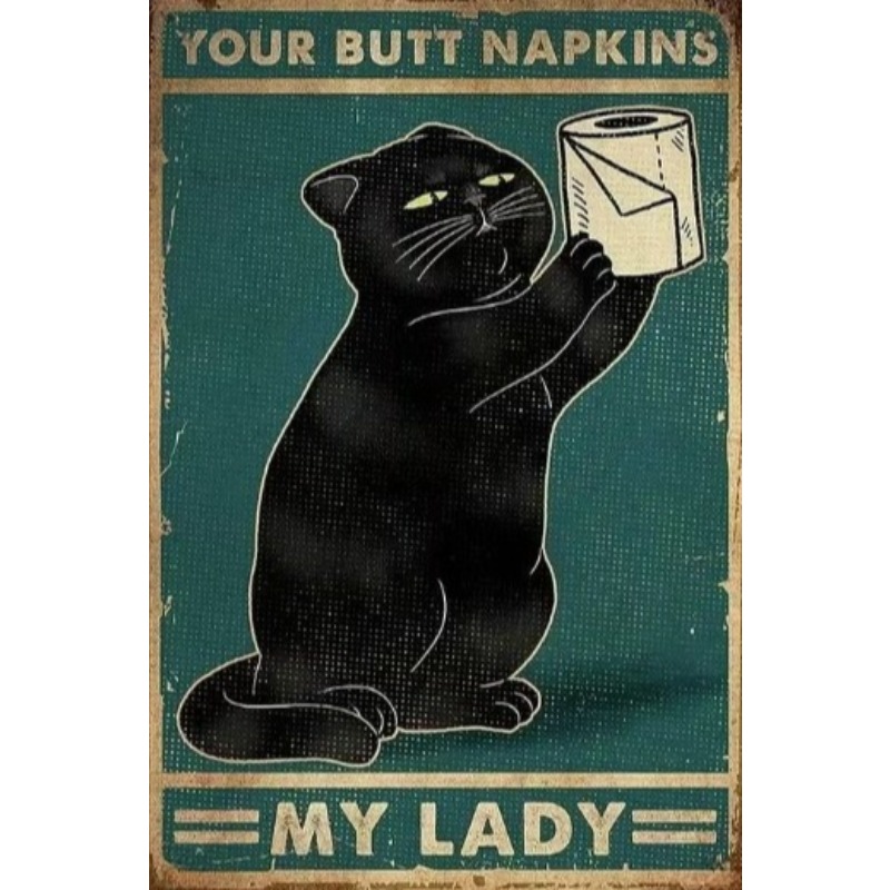 Vintage Collectible Plates - Plakat Logam Kucing Lucu Hitam Vintage,