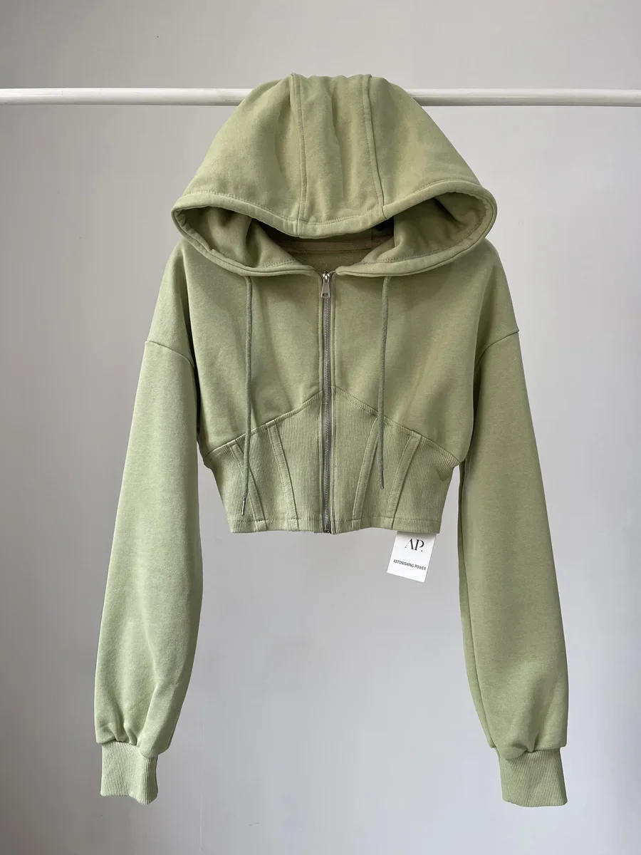 Vintage Zip Hoodie - Crop top Fashion hoodie wanita, jaket