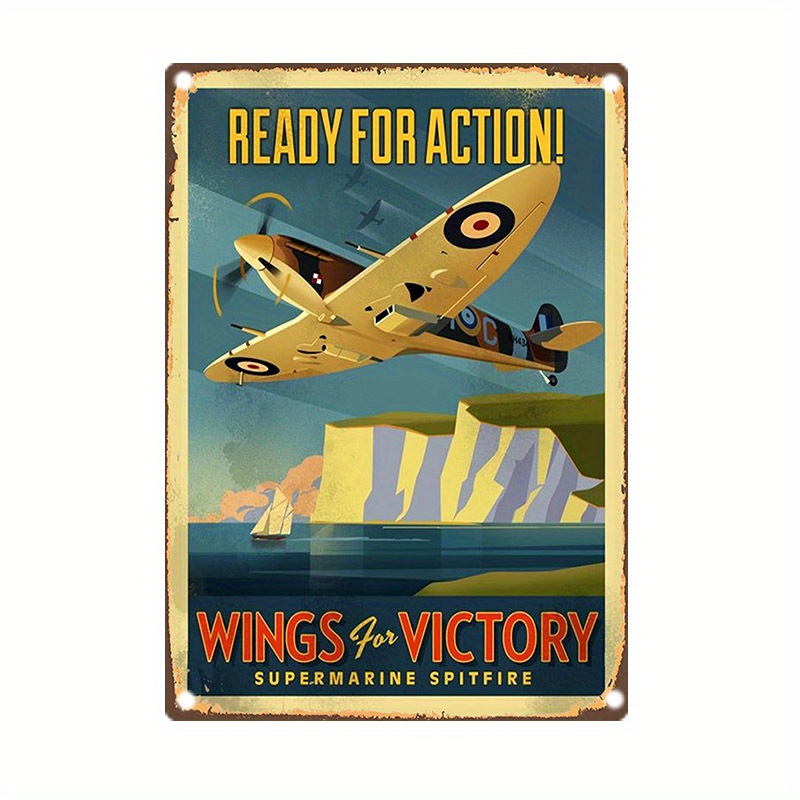 Vintage Collectible Plates - Tanda Logam Vintage Supermarine Spitfire, -