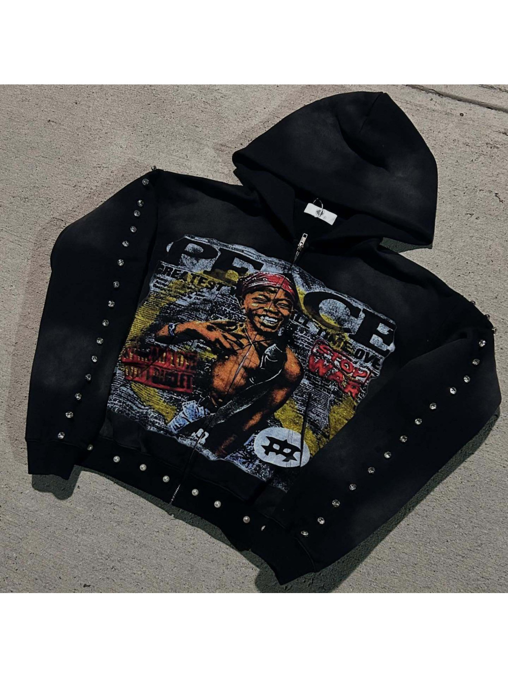 Hoodie longgar hip-hop Amerika - Vintage Zip Hoodie ulasan dan harga