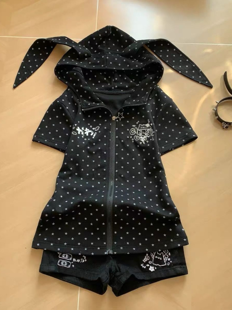 Hoodie Telinga Kelinci Motif B - Vintage Zip Hoodie ulasan dan harga