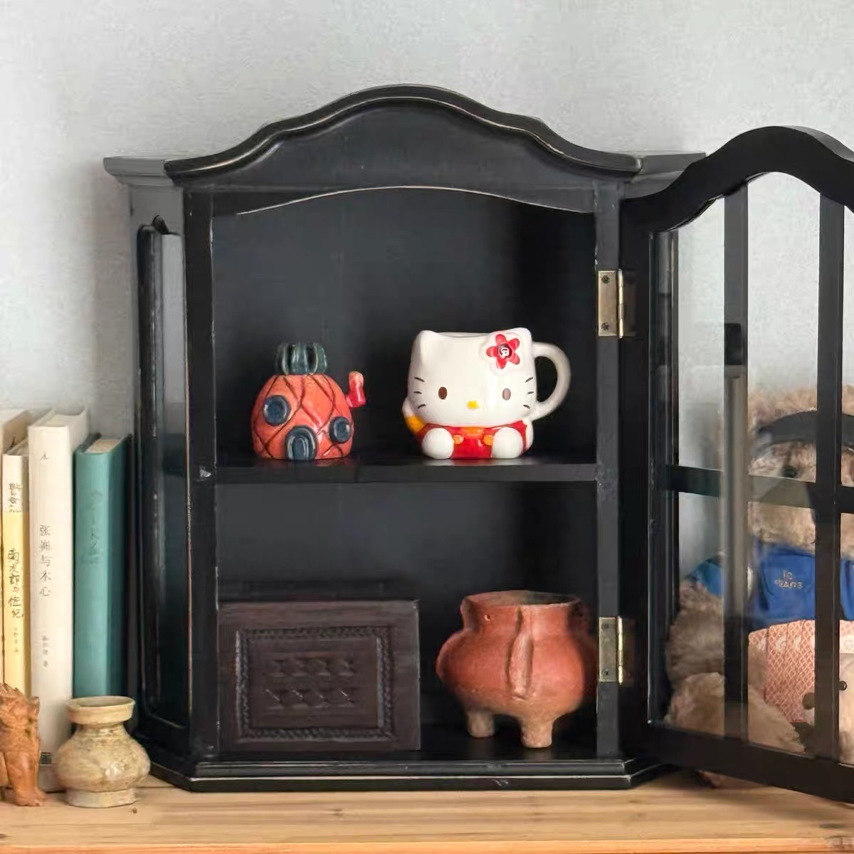Lemari Dinding Kayu Antik deng - Vintage Collectible Glass ulasan dan harga