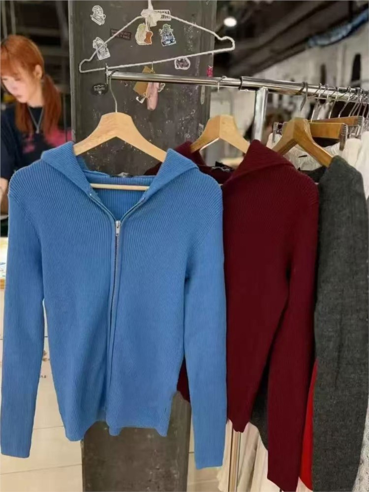 Atasan Hoodie Rajutan Biru Wan - Vintage Zip Hoodie ulasan dan harga