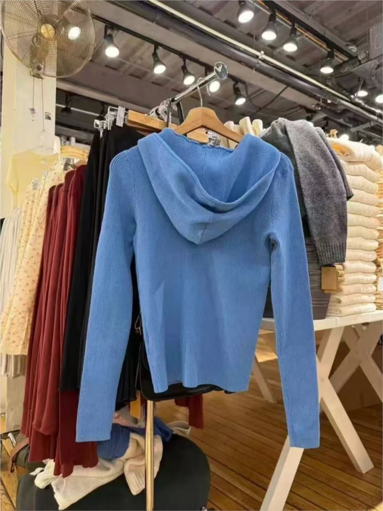 Atasan Hoodie Rajutan Biru Wan - Vintage Zip Hoodie ulasan dan harga